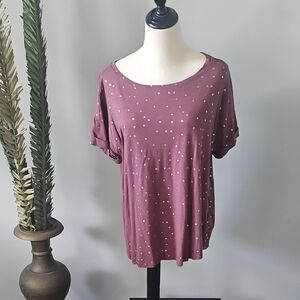 Maurices Mauve Metallic Polka Dot Short Sleeve Top